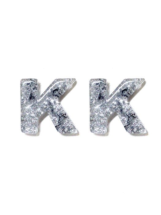 KE8191 Assorted 16 Piece Silver Acrylic Initial Stud Earring Pack - MiMi Wholesale