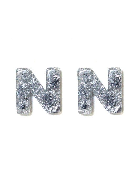 KE8191 Assorted 16 Piece Silver Acrylic Initial Stud Earring Pack - MiMi Wholesale