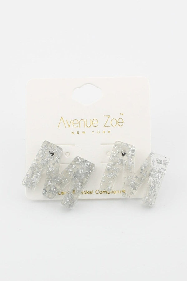 KE8191 Assorted 16 Piece Silver Acrylic Initial Stud Earring Pack - MiMi Wholesale