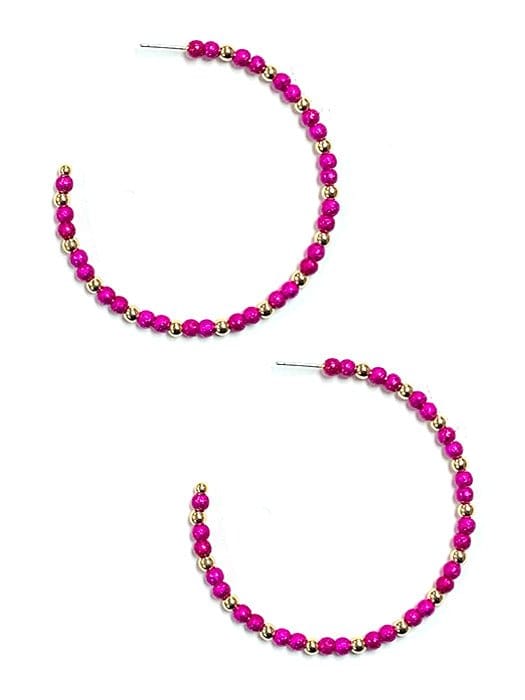 KE8832 Contrast Bead C Shape Hoop Earrings - MiMi Wholesale