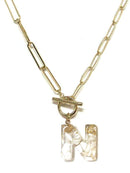 KN8165 Assorted 16 Piece Gold Acrylic Initial Toggle Chain Necklace Pack - MiMi Wholesale