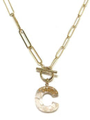 KN8165 Assorted 16 Piece Gold Acrylic Initial Toggle Chain Necklace Pack - MiMi Wholesale