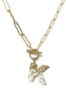 KN8165 Assorted 16 Piece Gold Acrylic Initial Toggle Chain Necklace Pack - MiMi Wholesale