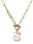 KN8165 Assorted 16 Piece Gold Acrylic Initial Toggle Chain Necklace Pack - MiMi Wholesale