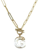 KN8165 Assorted 16 Piece Gold Acrylic Initial Toggle Chain Necklace Pack - MiMi Wholesale