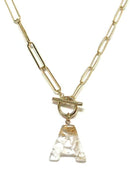 KN8165 Assorted 16 Piece Gold Acrylic Initial Toggle Chain Necklace Pack - MiMi Wholesale