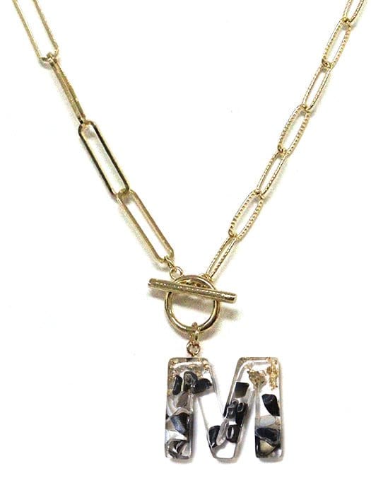 KN8166 Assorted 16 Piece Black Acrylic Initial Toggle Chain Necklace Pack - MiMi Wholesale