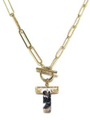 KN8166 Assorted 16 Piece Black Acrylic Initial Toggle Chain Necklace Pack - MiMi Wholesale