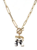 KN8166 Assorted 16 Piece Black Acrylic Initial Toggle Chain Necklace Pack - MiMi Wholesale