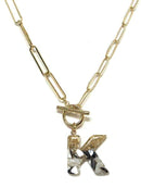 KN8166 Assorted 16 Piece Black Acrylic Initial Toggle Chain Necklace Pack - MiMi Wholesale