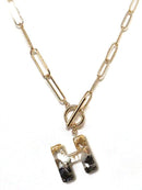 KN8166 Assorted 16 Piece Black Acrylic Initial Toggle Chain Necklace Pack - MiMi Wholesale