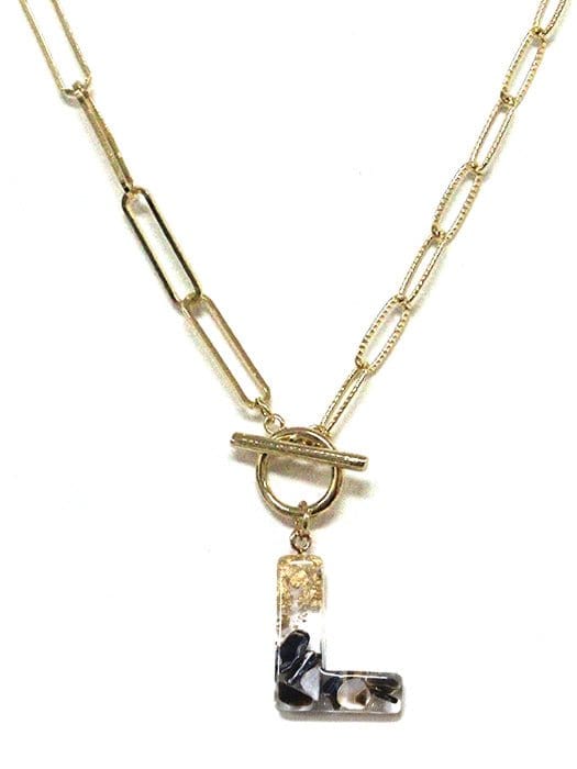 KN8166 Assorted 16 Piece Black Acrylic Initial Toggle Chain Necklace Pack - MiMi Wholesale