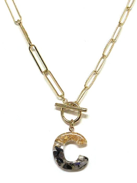 KN8166 Assorted 16 Piece Black Acrylic Initial Toggle Chain Necklace Pack - MiMi Wholesale