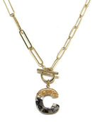 KN8166 Assorted 16 Piece Black Acrylic Initial Toggle Chain Necklace Pack - MiMi Wholesale