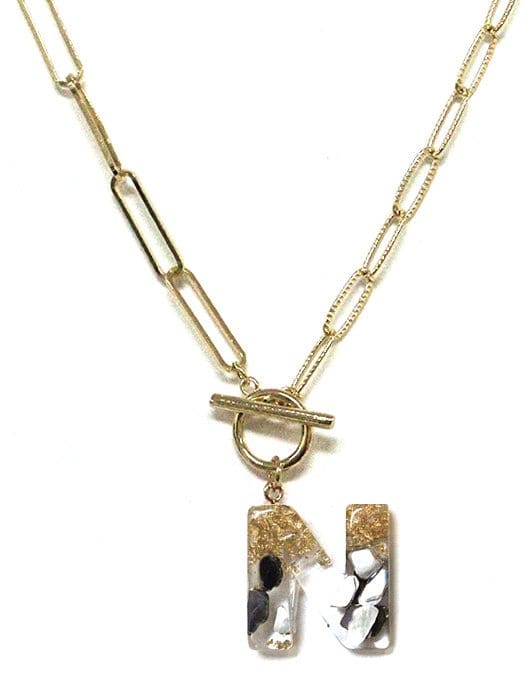 KN8166 Assorted 16 Piece Black Acrylic Initial Toggle Chain Necklace Pack - MiMi Wholesale