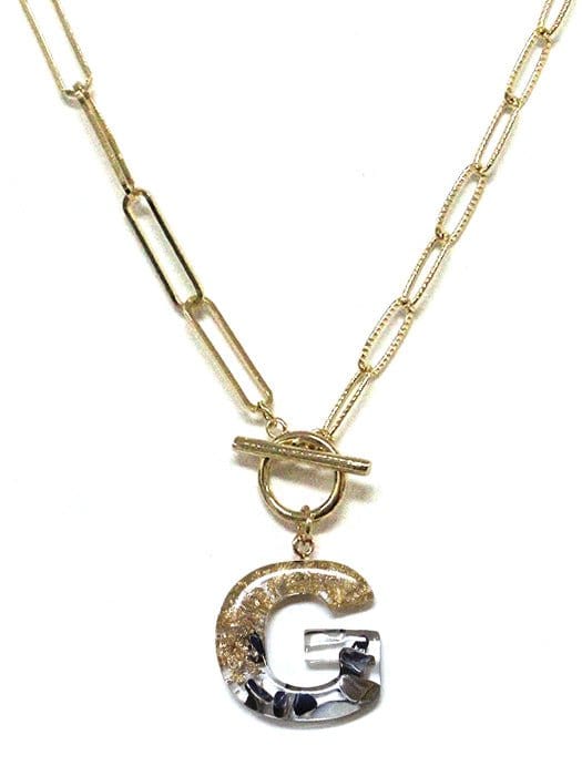 KN8166 Assorted 16 Piece Black Acrylic Initial Toggle Chain Necklace Pack - MiMi Wholesale