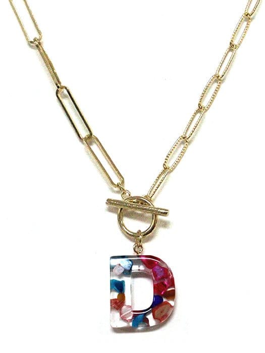 KN8167 Assorted 16 Piece Rainbow Acrylic Initial Toggle Chain Necklace Pack - MiMi Wholesale