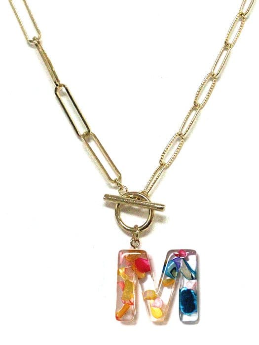 KN8167 Assorted 16 Piece Rainbow Acrylic Initial Toggle Chain Necklace Pack - MiMi Wholesale