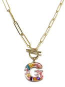 KN8167 Assorted 16 Piece Rainbow Acrylic Initial Toggle Chain Necklace Pack - MiMi Wholesale