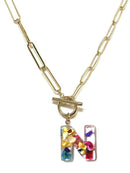 KN8167 Assorted 16 Piece Rainbow Acrylic Initial Toggle Chain Necklace Pack - MiMi Wholesale