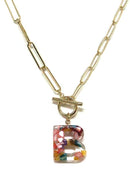 KN8167 Assorted 16 Piece Rainbow Acrylic Initial Toggle Chain Necklace Pack - MiMi Wholesale