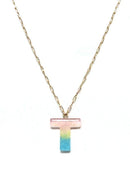 KN8192 Assorted 16 Piece Ombre Acrylic Initial Necklace Pack - MiMi Wholesale