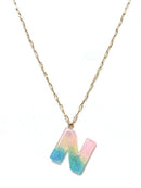 KN8192 Assorted 16 Piece Ombre Acrylic Initial Necklace Pack - MiMi Wholesale