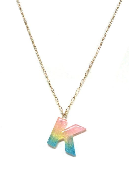 KN8192 Assorted 16 Piece Ombre Acrylic Initial Necklace Pack - MiMi Wholesale
