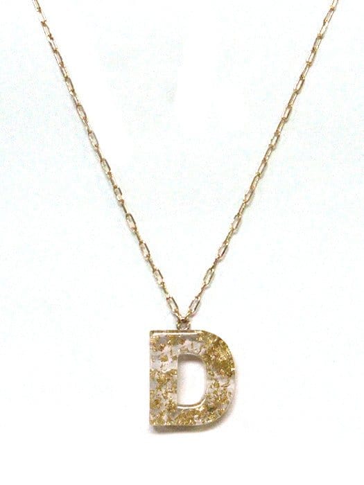KN8193 Assorted 16 Piece Gold Acrylic Initial Necklace Pack - MiMi Wholesale