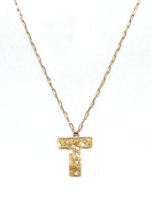 KN8193 Assorted 16 Piece Gold Acrylic Initial Necklace Pack - MiMi Wholesale