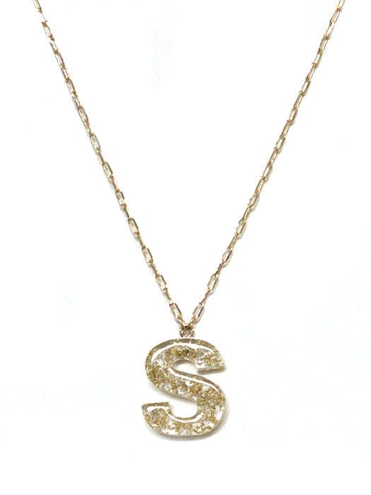 KN8193 Assorted 16 Piece Gold Acrylic Initial Necklace Pack - MiMi Wholesale