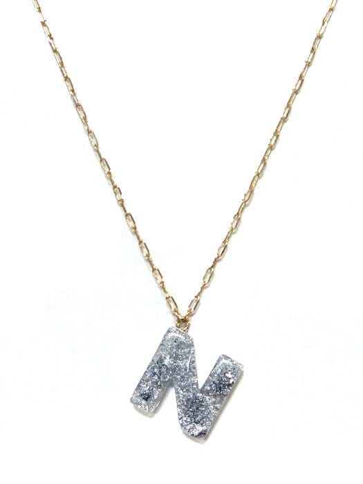 KN8194 Assorted 16 Piece Silver Acrylic Initial Necklace Pack - MiMi Wholesale