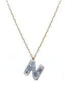 KN8194 Assorted 16 Piece Silver Acrylic Initial Necklace Pack - MiMi Wholesale