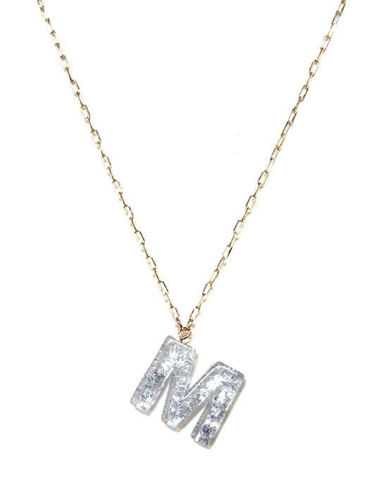 KN8194 Assorted 16 Piece Silver Acrylic Initial Necklace Pack - MiMi Wholesale