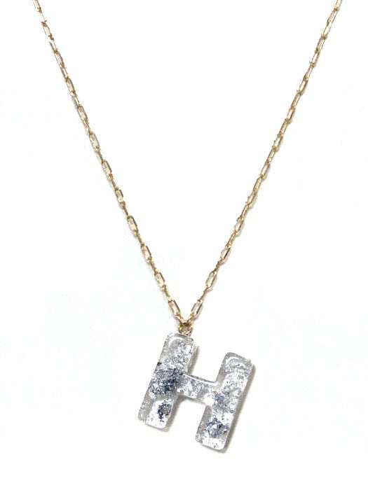 KN8194 Assorted 16 Piece Silver Acrylic Initial Necklace Pack - MiMi Wholesale