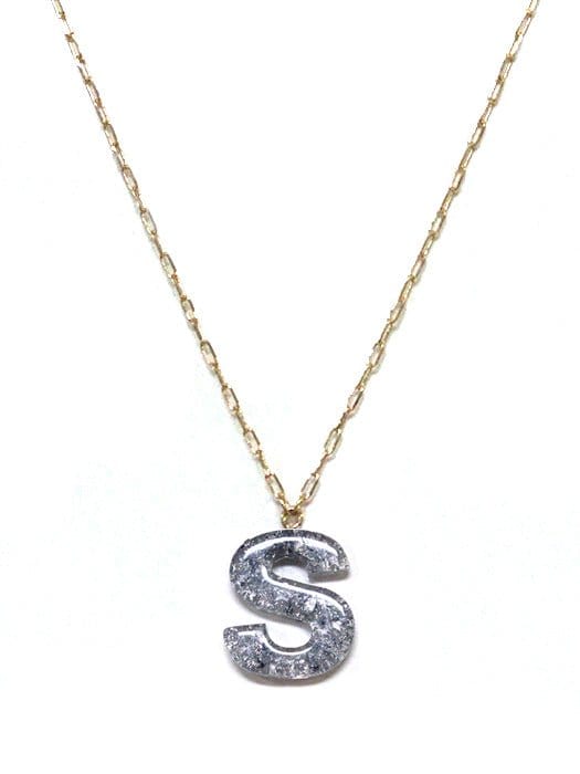 KN8194 Assorted 16 Piece Silver Acrylic Initial Necklace Pack - MiMi Wholesale