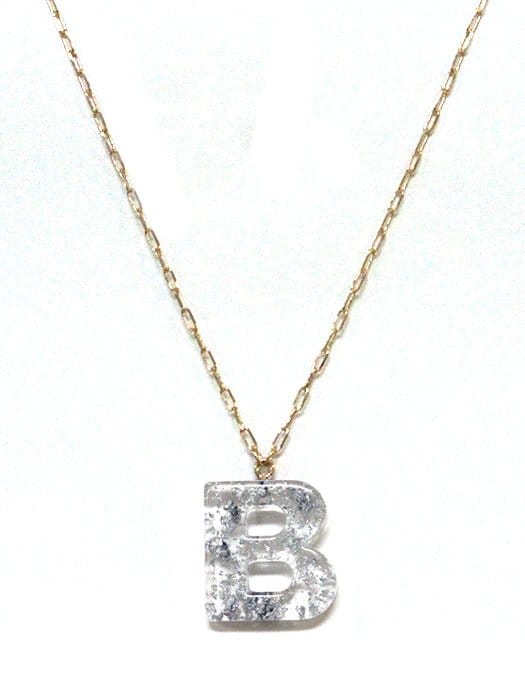 KN8194 Assorted 16 Piece Silver Acrylic Initial Necklace Pack - MiMi Wholesale