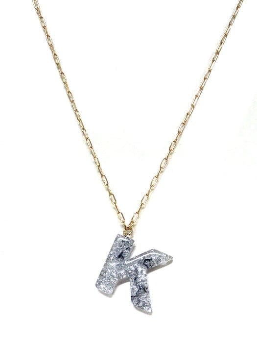 KN8194 Assorted 16 Piece Silver Acrylic Initial Necklace Pack - MiMi Wholesale