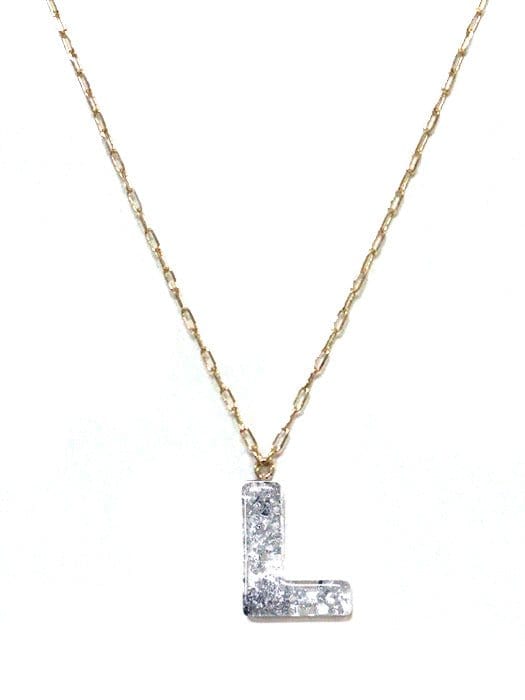 KN8194 Assorted 16 Piece Silver Acrylic Initial Necklace Pack - MiMi Wholesale