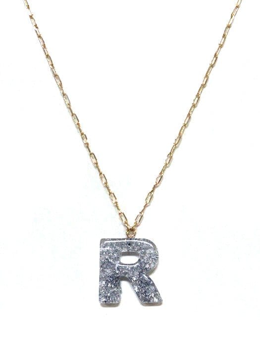 KN8194 Assorted 16 Piece Silver Acrylic Initial Necklace Pack - MiMi Wholesale
