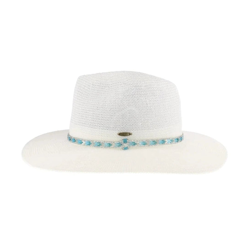 KP017 C.C Brand Bris Rhinestone Bugle Bead Panama Hat - MiMi Wholesale