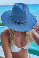 KPC0001 Winnie Aztec Beads Trim Band Panama Hat - MiMi Wholesale