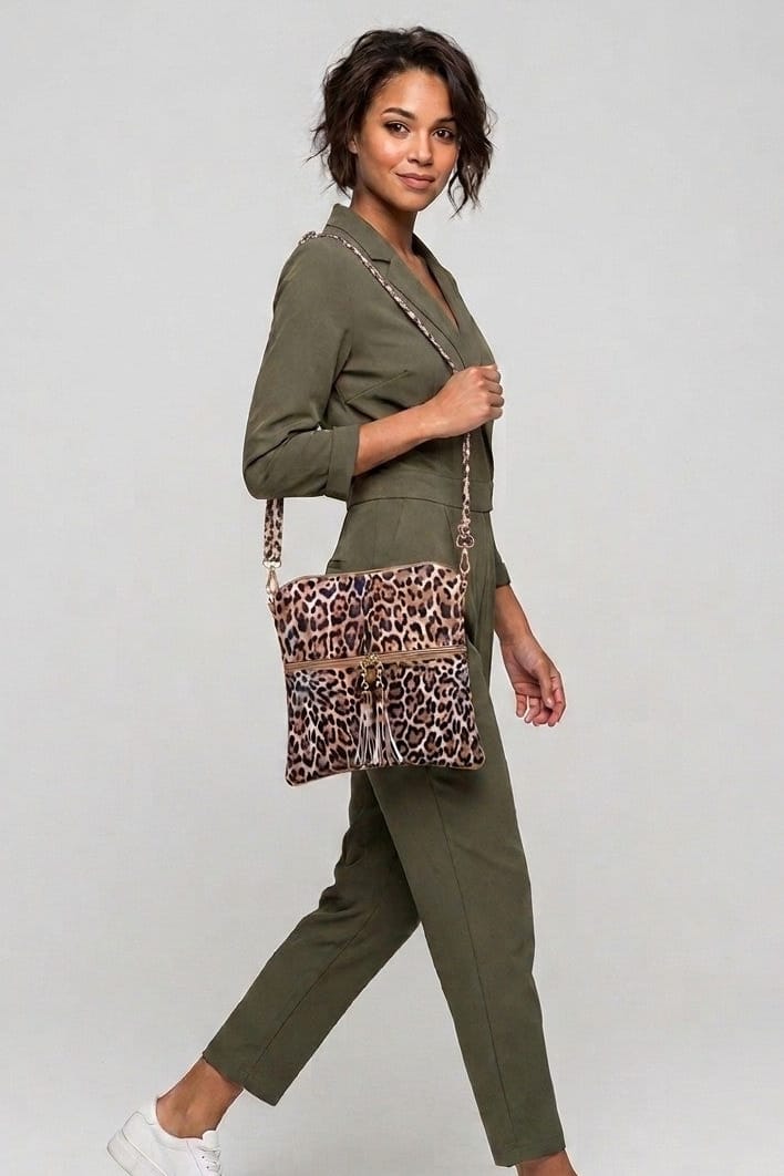 LE062 Tessa Leopard Print Tassel Crossbody Bag - MiMi Wholesale