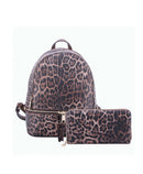 LE1062W Lola Leopard Print Backpack & Wallet Set - MiMi Wholesale