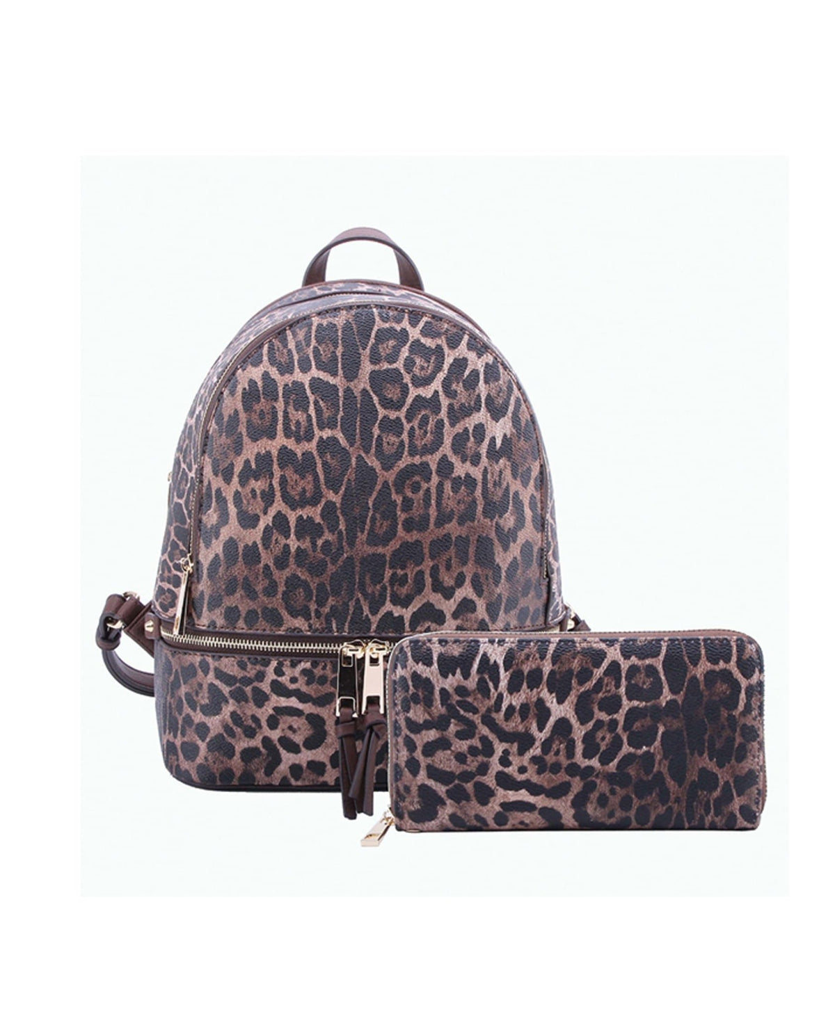 LE1082W Cleo Leopard Print Backpack & Wallet Set - MiMi Wholesale