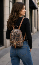 LE1082W Cleo Leopard Print Backpack & Wallet Set - MiMi Wholesale
