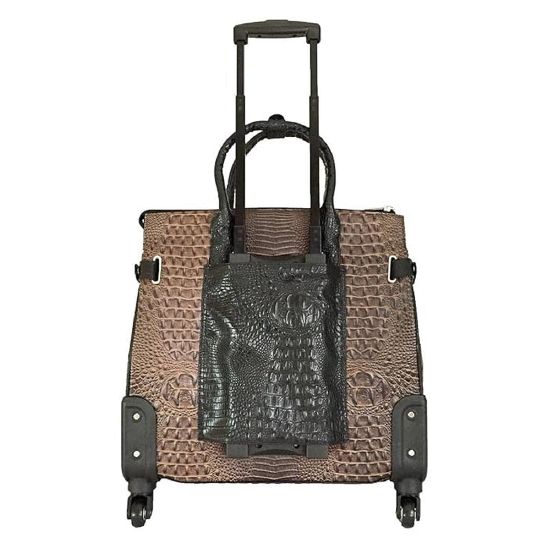 LG2668FW Four Wheel Two Tone Croc Rolling Luggage Bag - MiMi Wholesale