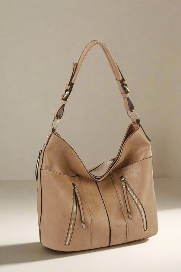 LMD025Z 3 Compartment Zipper Detail Hobo Bag - MiMi Wholesale