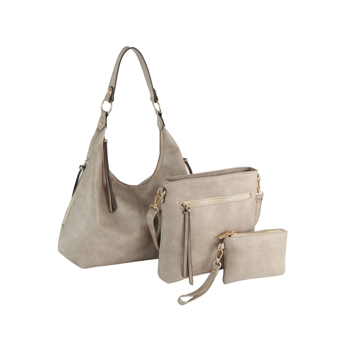 LMD038Z 3 in 1 Hobo, Crossbody, Wristlet Set - MiMi Wholesale