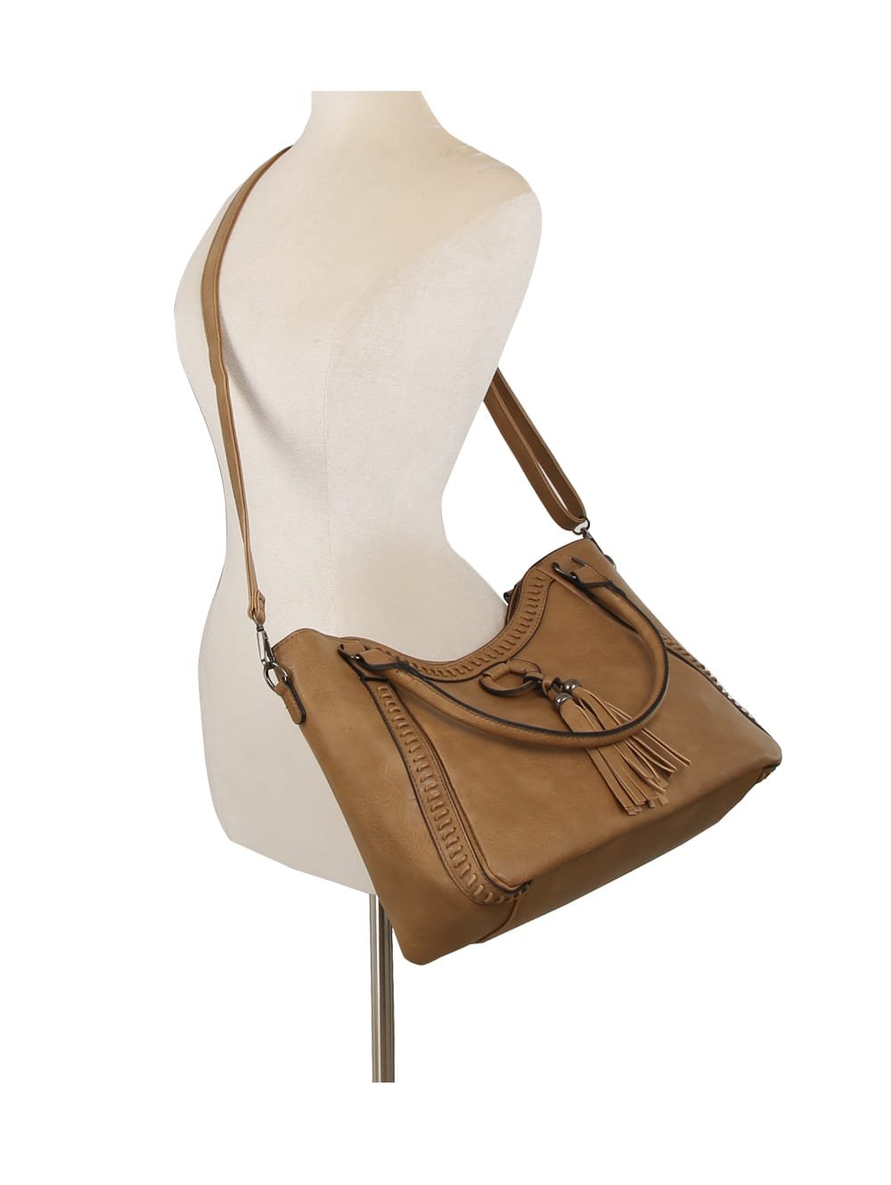 LMD039 Tracy Tassel Stitch Satchel - MiMi Wholesale